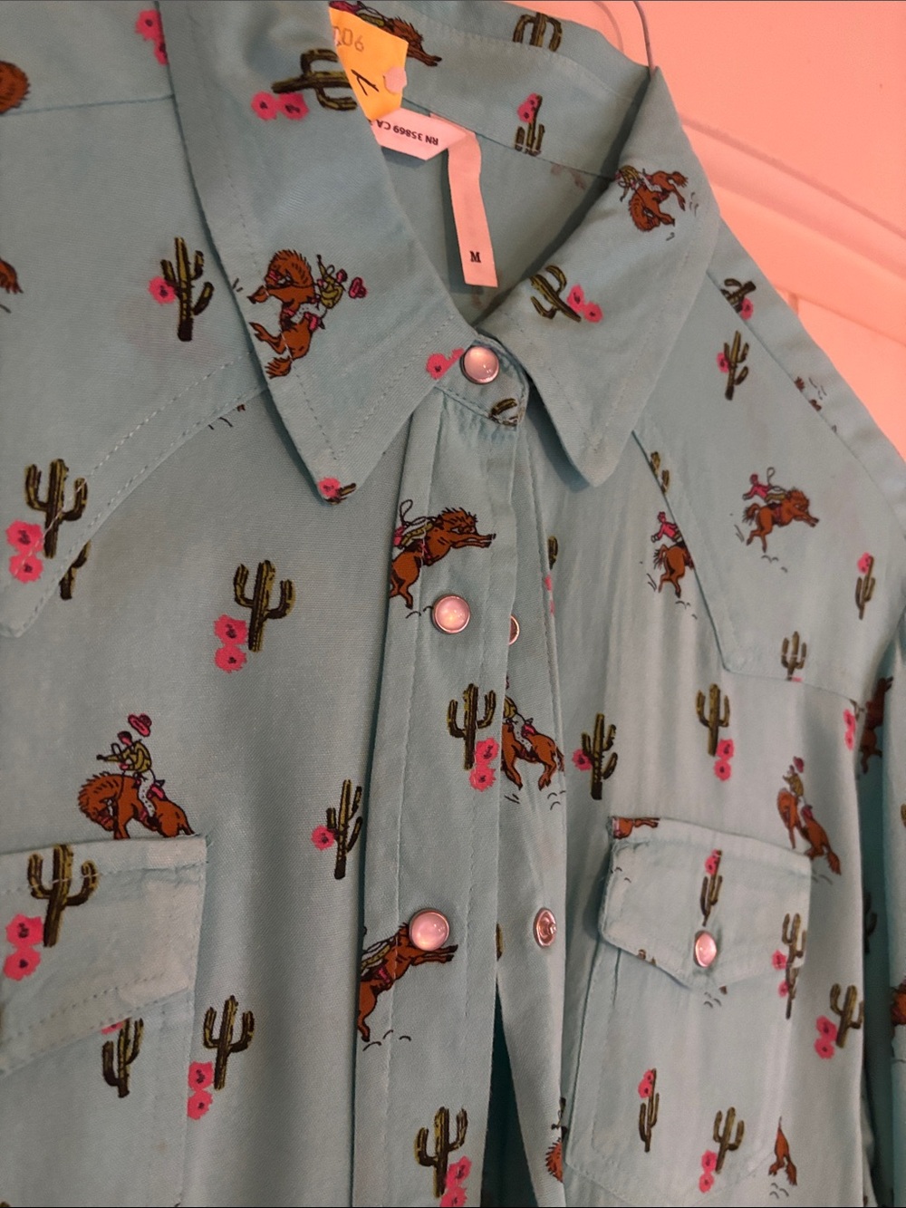 Turquoise Western Rodeo Print Blouse - Picture 3 of 3
